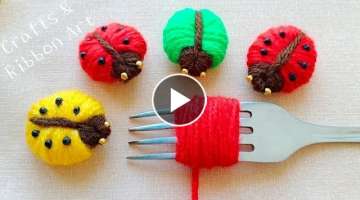 Amazing Ladybug Making Idea with Fork - Easy Woolen Crafts - Hand Embroidery Trick - Sewing Hack