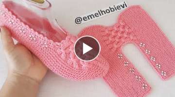İki Şişle Kelebek Model Boncuklu Patik Örüyoruz ???? / Knitting Slippers Crochet Design Patt...