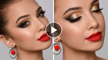 HOLIDAY GLAM Makeup Tutorial | Red Lipstick and Gold Smokey Eye