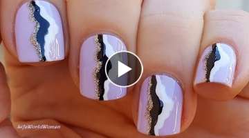 PURPLE NAILS With BLACK & WHITE Abstract Nail Art Design / Life World Women