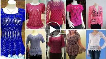 impressively gorgeous and stylish crochet leaf pattern fancy top and blouse designs for women