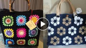 Latest most fashion designer crochet flower applique Crochet handbags design for girls 2022