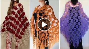 top latest awesome and luxurious fancy crochet knitted flower patterns of poncho designs for girl...