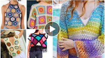 Granny crochet pattern cotton yarn latex top/crop top/tunic top design ideas