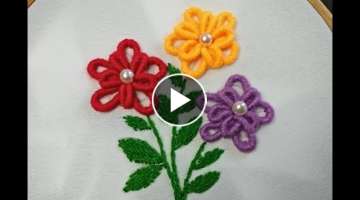 Hand Embroidery | Brazilian Embroidery | Bullion Knot Stitch Flower | Flower Embroidery Design