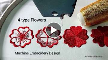 4 types of simple flowers embroidery for beginners | Machine embroidery industrial zigzag machine