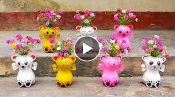 Diy Garden Ideas, Recycle Plastic Bottles into Cats Flower Pots For Small Garden | Portulaca