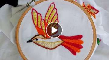 Hand Embroidery: Bird Embroidery (Fly Stitch, Stem Stitch)