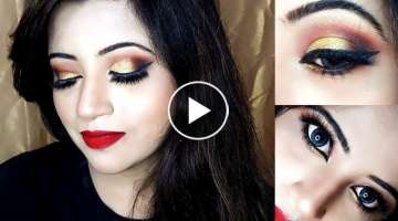 Gold Eyeshadow Tutorial | Gold Smokey eyes-Classic red Lips | Eye makeup | 2018