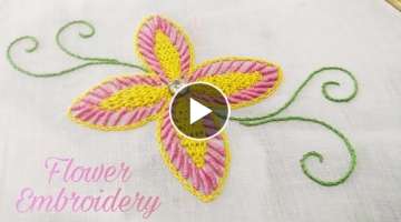 Bullion Knot Raised Chain Stitch Flower (Hand Embroidery Work)