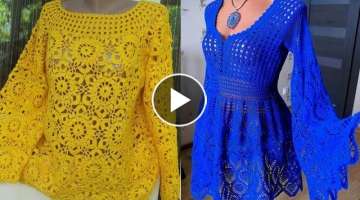 most popular and adorable crochet pattern brazilian women style long sleeve shirt blouse and top2...