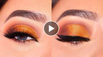 Orange Brown Cut Crease Glitter Eye Makeup Tutorial || Saree Makeup Look || Shilpa