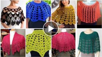 Stylish And Classy Crochet Cotton Yarn Lace Pattern Caplet Shawl Designs