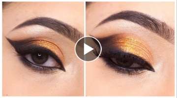 Quick glitter eye makeup for wedding party || Orange and black glitter eyeshadow tutorial|| Shilp...