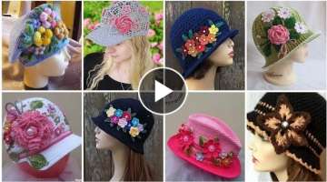 Very Stylish Crochet Applique Flowers Pattern Ladies Hats Designs //Winter Fashion