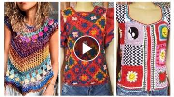 Very Stylish And beautiful Crochet Hand Made Square Garrny Ideas Top And Blouse Designs Ideas