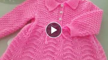 Beautiful hand knitted woolen baby frock pattern//new woolen frock design