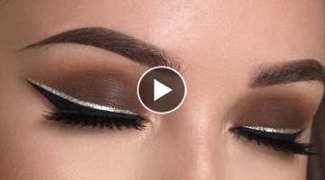 Brown Smokey Eye & Glitter Eyeliner Makeup Tutorial