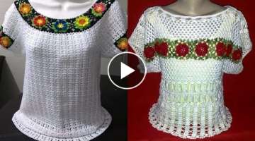 Attractive and stylish crochet pattern crochet blouses flower applique design for girls 2022