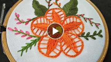Hand Embroidery | Raised Buttonhole Stitch Flower | Fantasy Flower Stitch | Simple Flower Embroid...