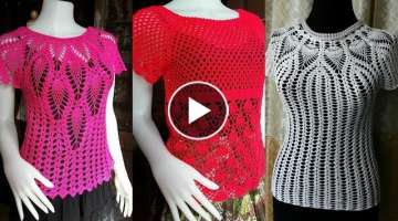 Crochet Fancy Cotton Leaf Pattern Lace Embroidered Blouses And Top Designs Ideas For Fashion Ladi...