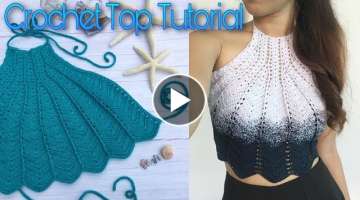 CLAM TOP CROCHET TUTORIAL with translations