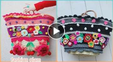 French & Spanish crochet flowers applique shoulder bags/tote bags/crochet picnic bags