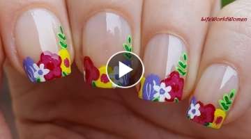 FLOWER FRENCH MANICURE Nail Art With Acrylic Paint