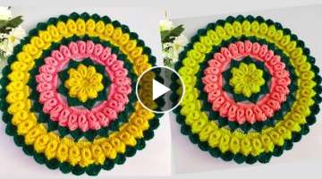 Super Easy 3D Crochet Flower Tablemat Thaalposh Doilly Pattern Design