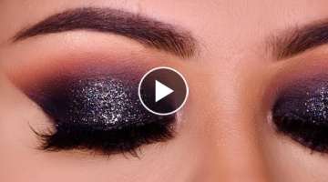 हिंदी Step By Step BLACK GLITTER SMOKEY Eye Makeup Tutorial