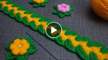 Leaf pattern #New toran patti design #Jhalar ki patti #Crochet pattern #woolen lace #HAND EMBROID...