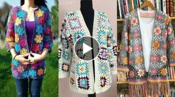 Extremely And stunning crochet flower applique jacket design outfit ideas for women 2022