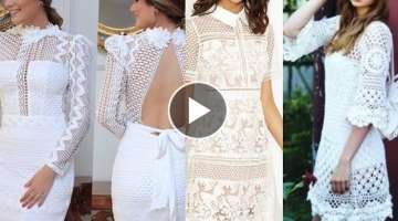 latest collection of white crochet lace bodycon middi dress sheat dress design