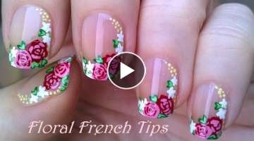 SIDE FRENCH MANICURE In Floral Nail Art Design Using Acrylic Paint
