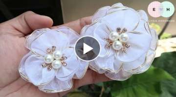 Amazing Organza Ribbon Flowers - Hand Embroidery Works - Ribbon Tricks & Easy Making Tutorial #64