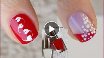 NAIL ART COMPILATION: Red & White Nail Art Designs / Left-Handed Painting!
