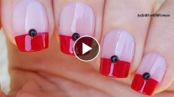 FRENCH MANICURE IDEAS #3 / Easy Red Nail Tips With Rhinestone