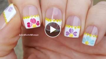 FRENCH MANICURE DESIGNS #9 / Spring Flower Nail Art With Needle & Dotting Tool