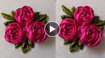 Hand Embroidery flower design tutorial | Ribbon Flower Design stitch | Easy Flower embroidery sti...