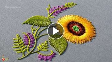 Simple Yellow Flower Embroidery, Pretty Yellow Flower Designs, Hand Embroidery Step by Step-456
