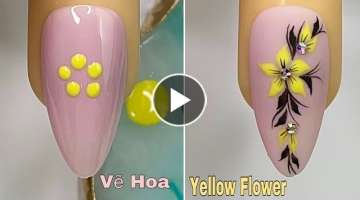 Yellow Flower Nails Art For Beginner ????Vẽ Hoa Vàng ???? New Nails Design ???? New Nails