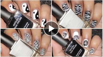 Easy Black and white Nail Art Design for Short Nails