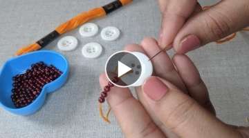Amazing Hand Embroidery Button flower design trick | Easy Hand Embroidery Button design idea:Kurt...