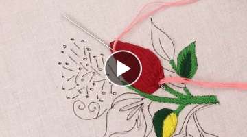 Bullion Knot Rose Stitch Embroidery Designs - Red Rose Embroidery Designs - hand embroidery rose