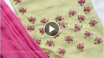 Hand embroidery very easy neck design with bullion rose|bullion rose neck design