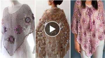 crochet flower poncho design/ top luxurious fancy crochet knitted poncho design for ladies