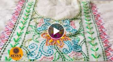 Tutorial no -642| Hand embroidery 2020|New kurti/kameez neckline hand stitch |keya's craze