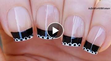 BLACK & WHITE FRENCH MANICURE With Lace Nail Design