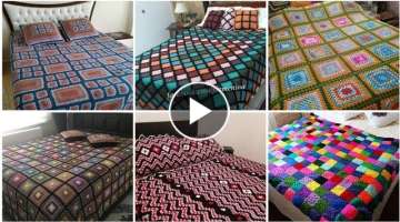 Classy And Attractive Crochet Multi Color Granny Square Pattern Bedsheets Designs Ideas