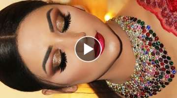 GLAMOROUS EID 2018 MAKEUP LOOK| Glitter Smokey Eye, Metallic Red Lips